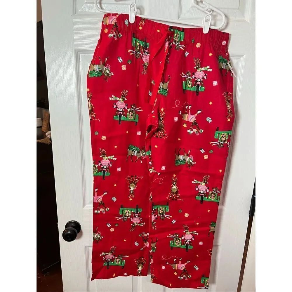 Christmas Pajama Pants Red Reindeer Print Size Large NWT